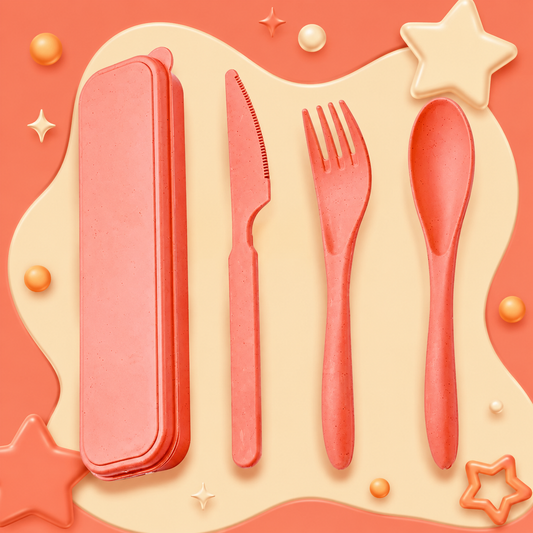 Peach Coral Camping Cutlery Set